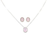 Conjunto Princesa Quartzo Rosa Folheado a Prata