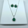 Conjunto de Gota Verde Esmeralda Folheado a Prata