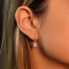 Brinco Argolinha Lilly Quartzo Rosa Folheado a Prata