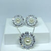Conjunto Pétalas com Zircônias e Pérolas Folheado a Prata