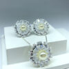 Conjunto Pétalas com Zircônias e Pérolas Folheado a Prata